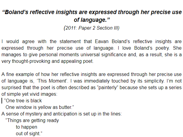 leaving cert english poetry essay