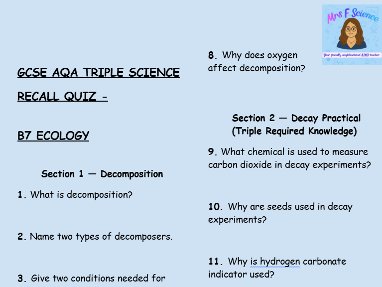GCSE AQA Triple Biology – Ecology Exam-Style Retrieval