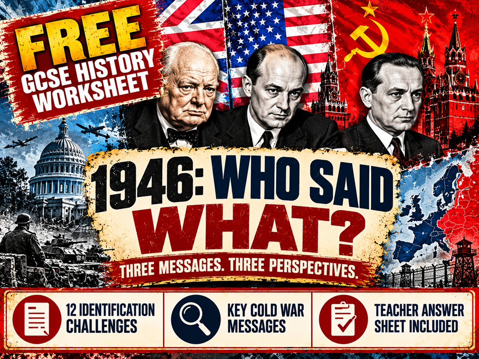 FREE GCSE Cold War Worksheet | Iron Curtain Speech and Telegrams 1946 | Who Said What?