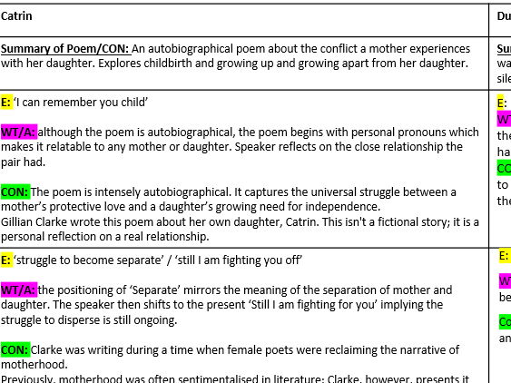 WJEC 2027 Poetry essay flashcards - poems paired via theme
