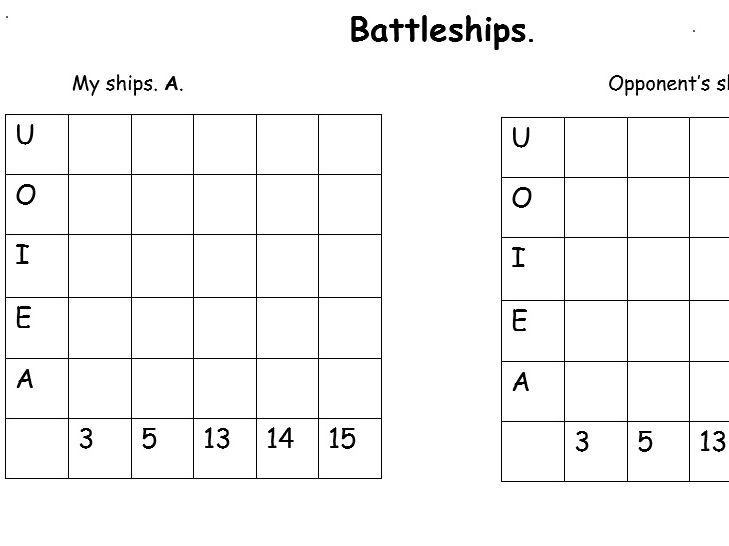 Battleships- vowels and numbers.