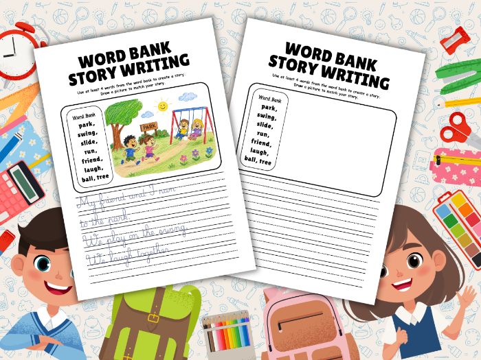 100+ Word Bank Story Writing Worksheets | Sentence Writing Practice | Write & Draw