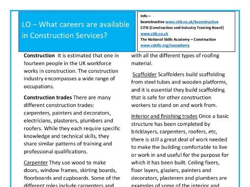 What careers are available in the Construction Services?