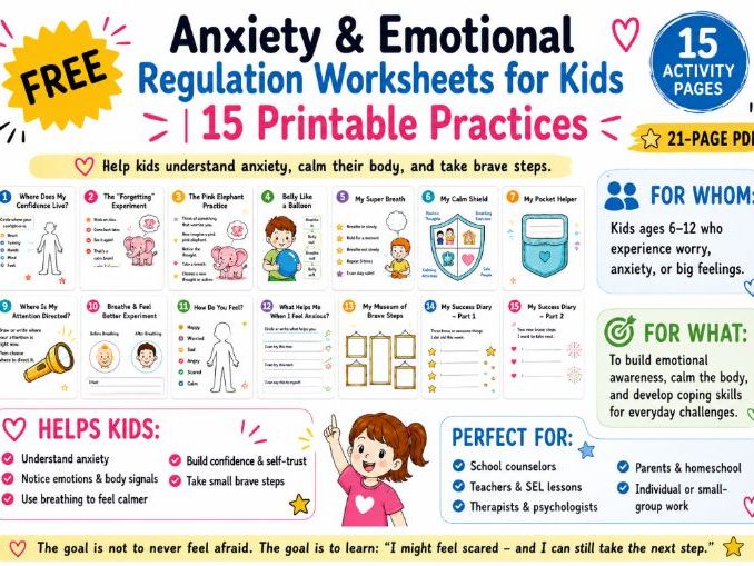 FREE Anxiety & Emotional Regulation Worksheets for Kids | 15 Printable Activities