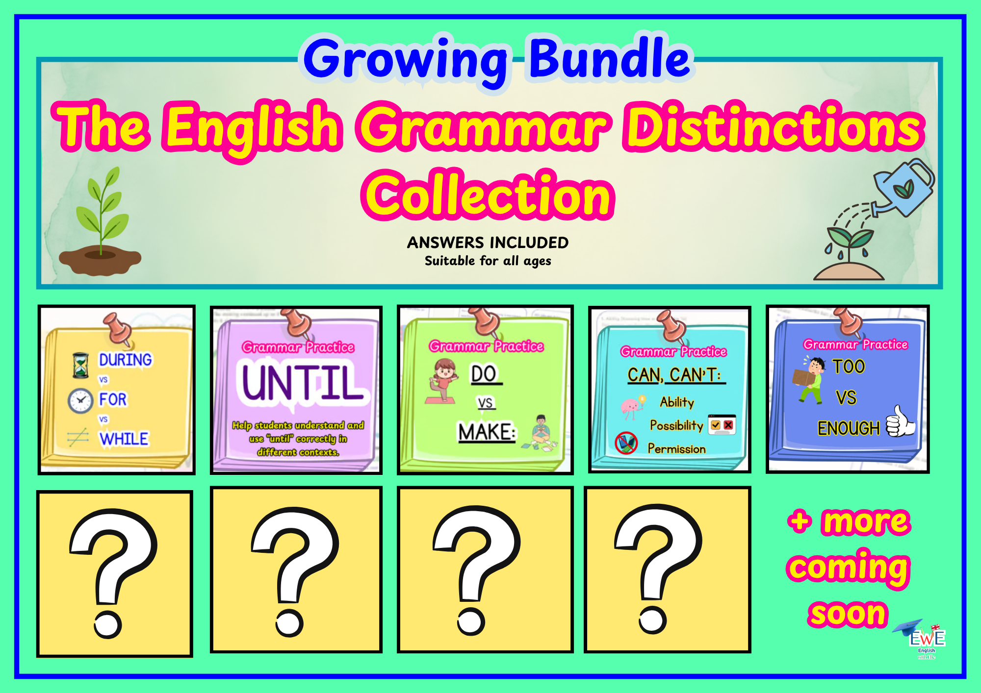 Growing Grammar Bundle | ELA & ESL Grammar Practice | Worksheets + Answer Keys