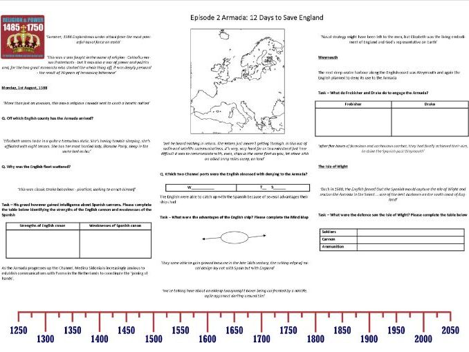 BBC - Armada: 12 Days to Save England - Episode 2 - Worksheet to support the BBC Documentary