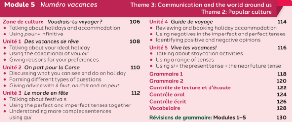 NEW 2026 GCSE French. Higher/ Rouge. Module 5: Numéro vacances. Zone de Culture and Units 1-5