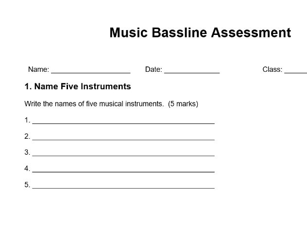 Beginner Music Assessment – Music Theory & Instrument Knowledge