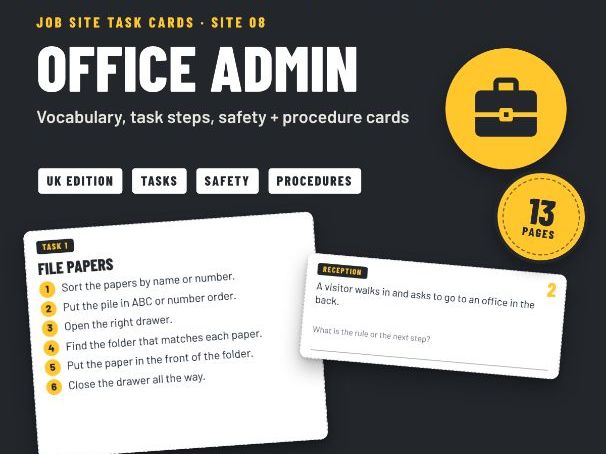 Office Admin Job Skills Task Cards: Filing, Copies + Phone - SEND KS4 Post-16 (UK)