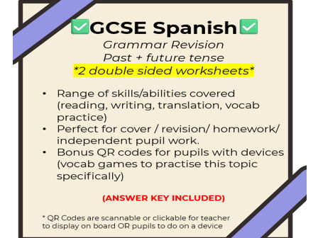 GCSE Spanish Grammar Revision: Past + Future tense (2 double-sided worksheets)