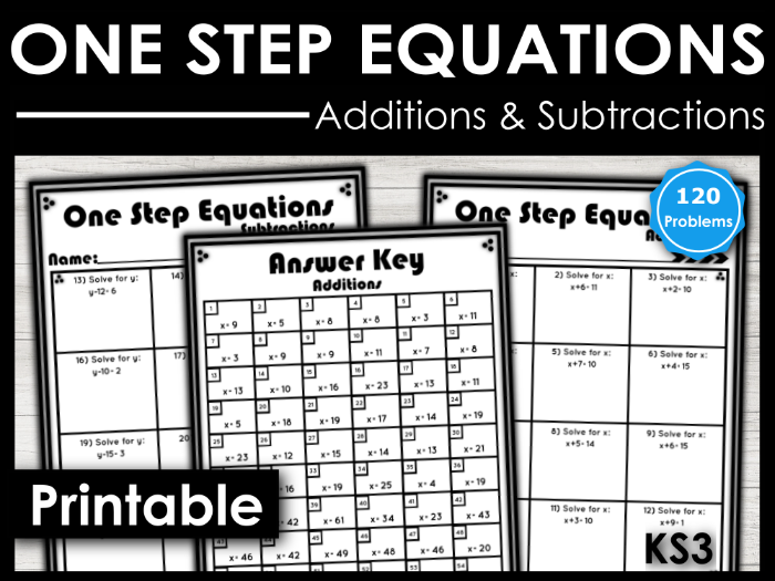 KS3 One-Step Equations Worksheets - Addition & Subtraction | Algebra Practice Pack with Answers