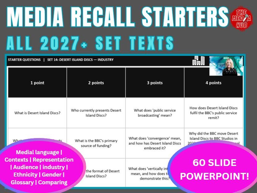 *NEW 2027* Full Component 1 Starters Recall PPT | GCSE Media Studies | Eduqas | Revision