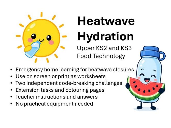 Heatwave Hydration Upper KS2 and KS3 | Code Breaker, Worksheets and Colouring