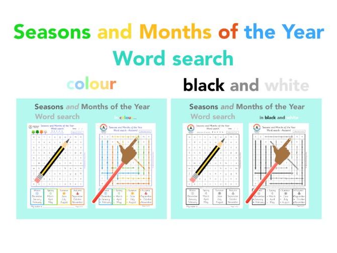 Wordsearch Months and seasons of the year
