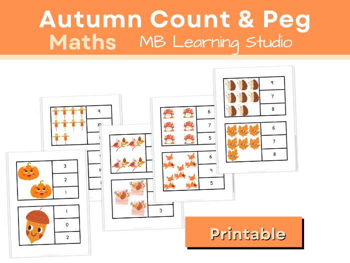 Autumn Count and Peg Cards – Numbers to 10 | EYFS, KS1, Pre-K, Kindergarten
