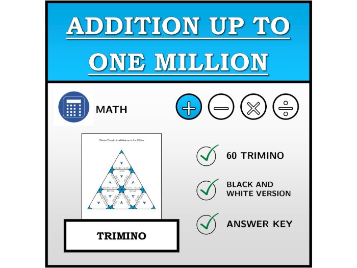 Trimino | Addition up to One Million | Math Activity