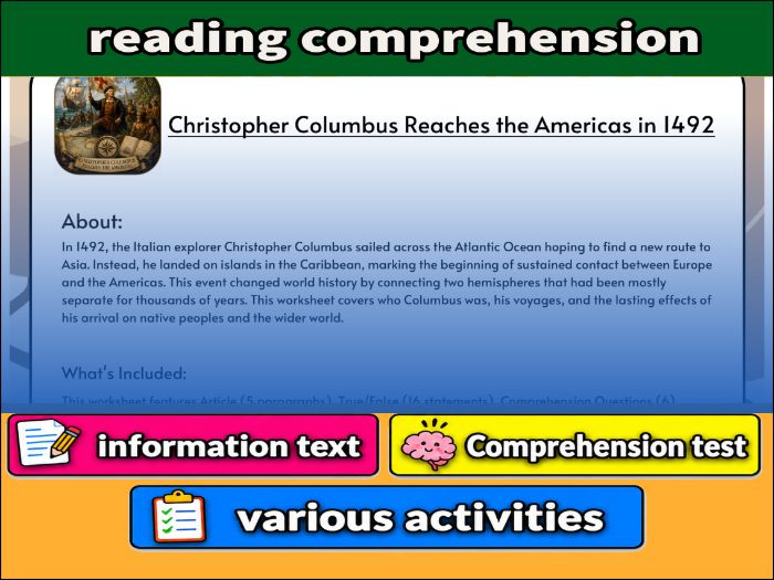 Christopher Columbus Reaches the Americas in 1492- Reading Comprehension & Activities