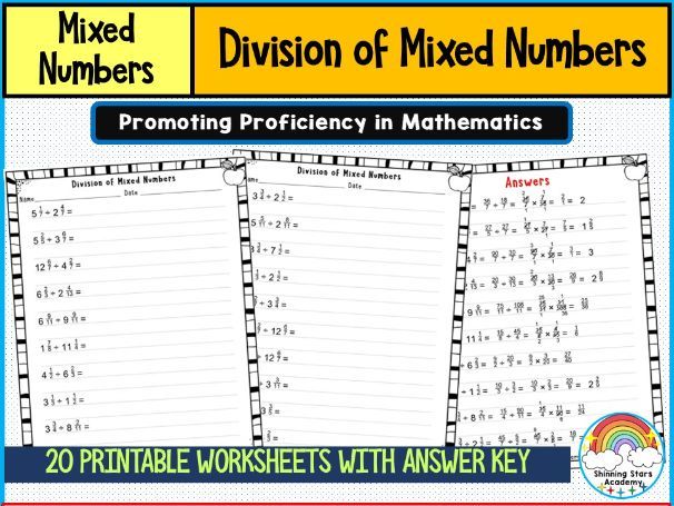Division of Mixed Numbers Worksheets | Step-by-Step Fraction Division Practice