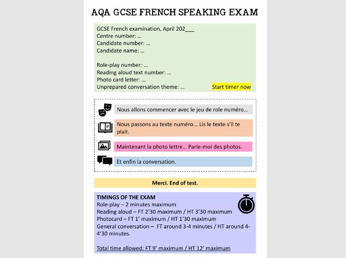AQA GCSE French 2026 - Speaking exam teacher script