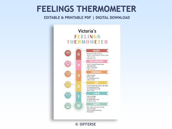 Editable Feelings Thermometer | Emotion Chart | Feelings Chart | Regulation Zone