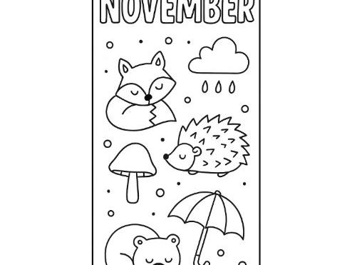 November Monthly Bookmark Template Coloring Sheet