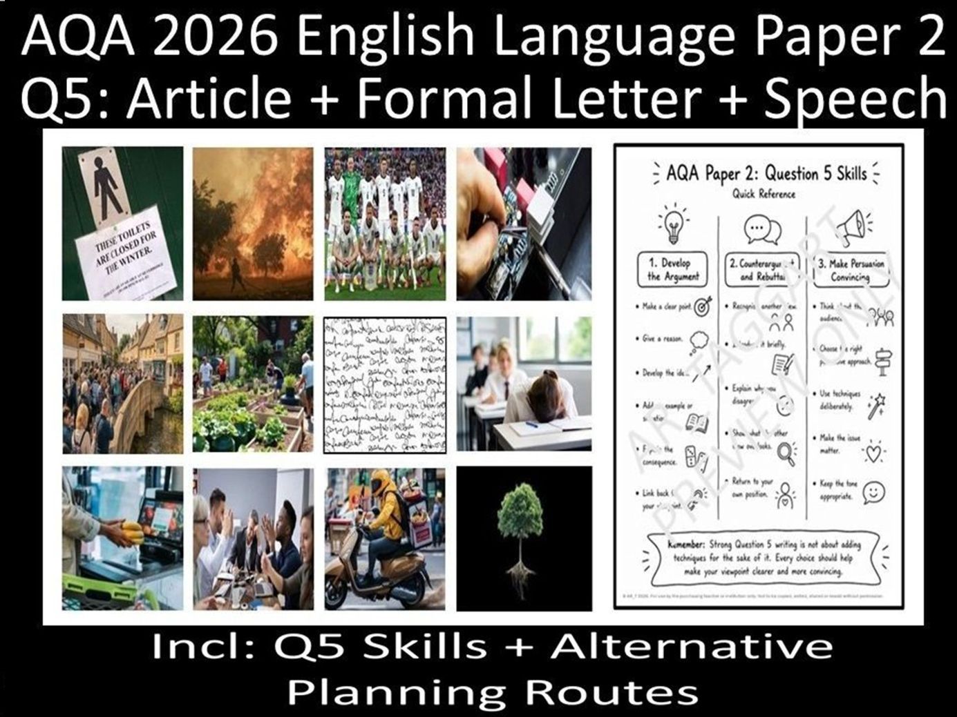 Eleven Question 5: AQA 2026 English Language Paper 2 | Q5 SKILLS + Speech, Article + Formal Letter + Alternative Planning