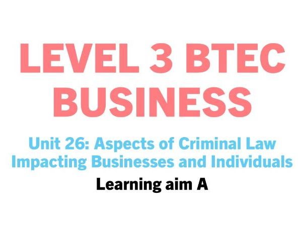 Unit 26: Aspects of Criminal Law affecting Businesses **Learning aim A**