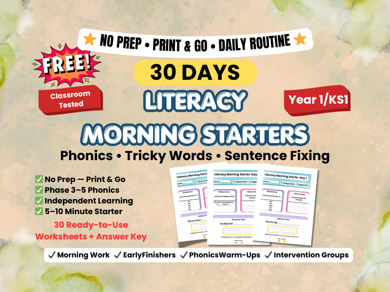 Year 1 Literacy Morning Starter FREE Sample (Days 1–2)