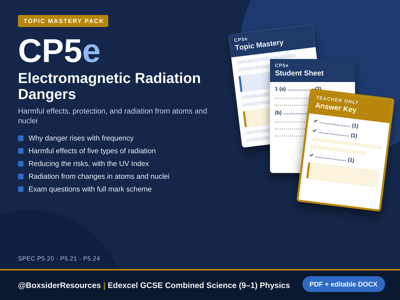 CP5e Electromagnetic Radiation Dangers | Edexcel GCSE Combined Science Physics Topic Mastery Pack
