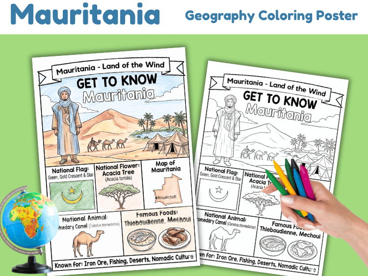 Mauritania Country Study Coloring Poster | Geography & Culture