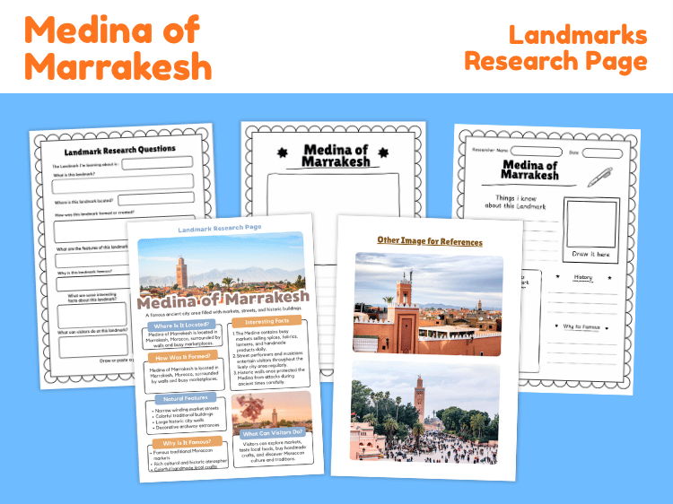 Medina of Marrakesh Landmark Research Project | Morocco Geography Worksheets