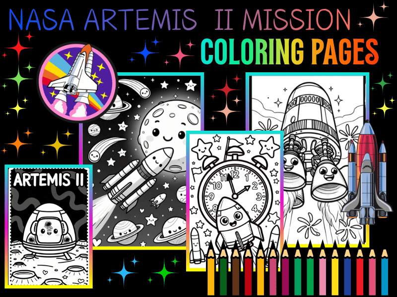 NASA Artemis II SLS Rocket Coloring Pages for Kids | Moon Mission Space STEM