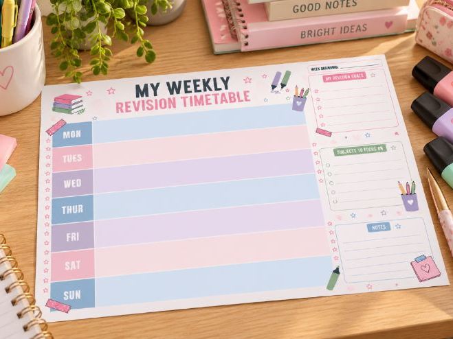 Weekly Revision Timetable Planner | GCSE Study Planner | Printable Exam Revision Schedule