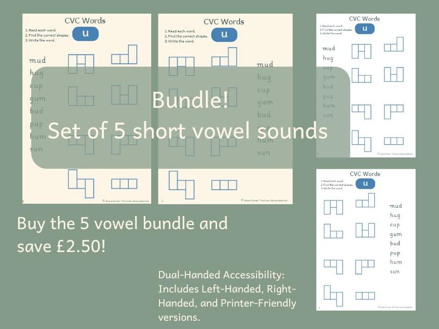 Complete CVC Word Shape Spelling Bundle: Short Vowels A-E-I-O-U | Dual-Handed & Printer Friendly
