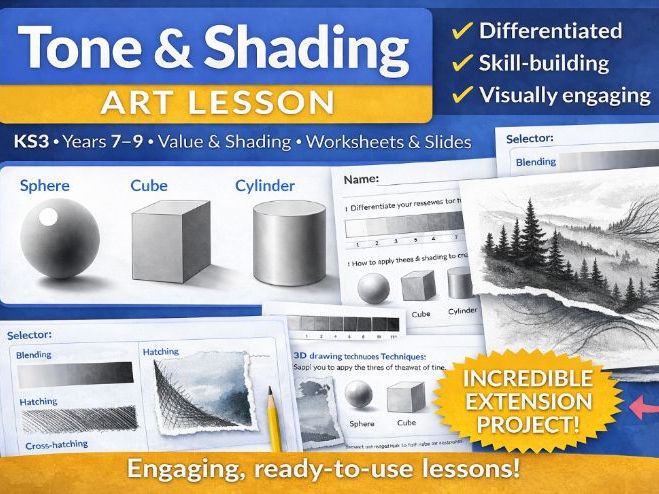 Art Lesson. Drawing, Tone, Shading Key Stage 3