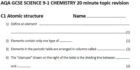 Atomic structure 20 minute recall