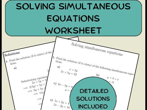 Solving simultaneous equations worksheet (with solutions)