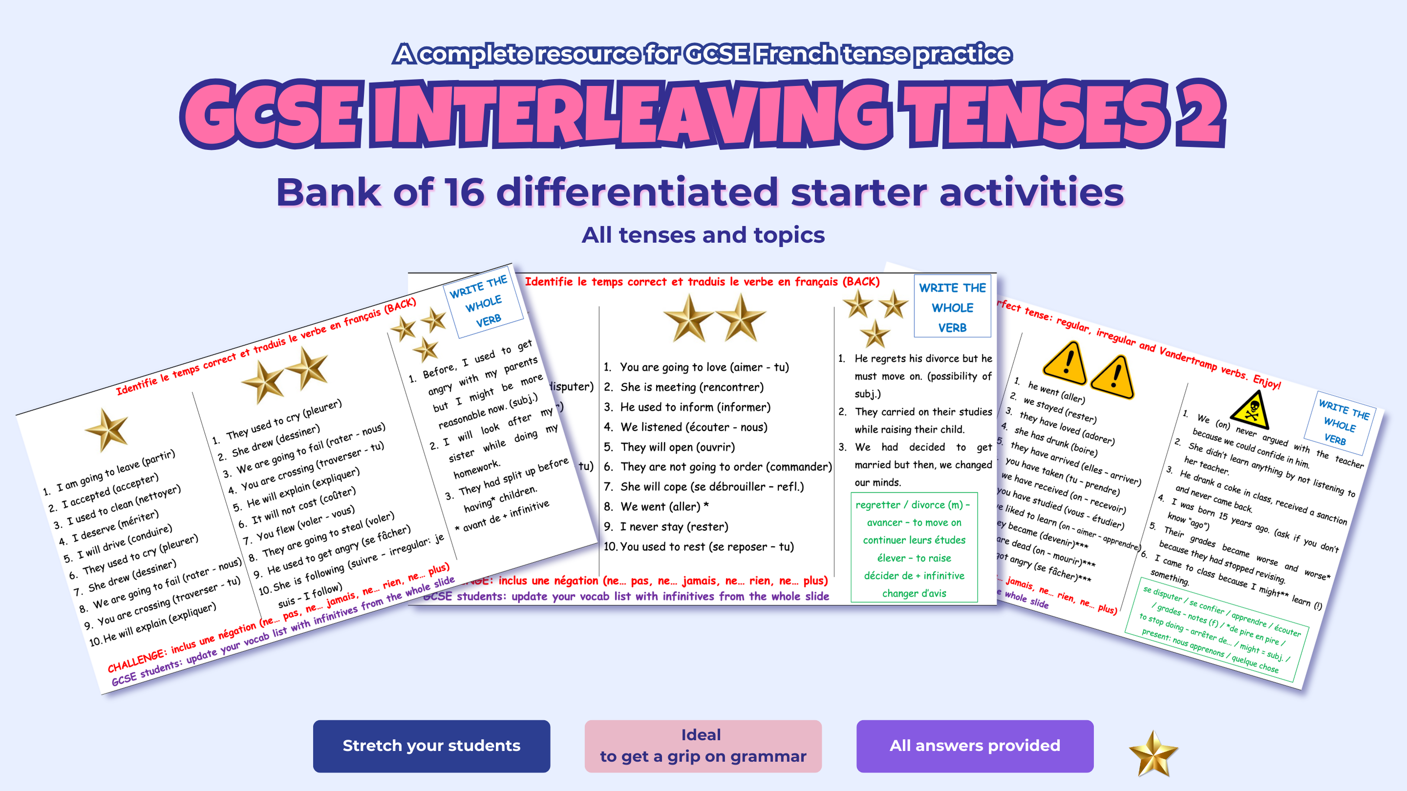 GCSE interleaving tenses – Complete differentiated starter bank ...