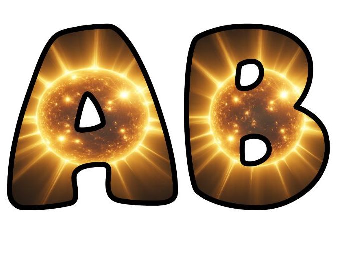 The Sun Star Space Classroom Display | Lettering Set | Upper & Lowercase, 0-9 and Signs