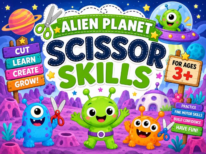 Alien Planet Scissor Skills Worksheets | Cutting Practice & Fine Motor Activities | Preschool–1
