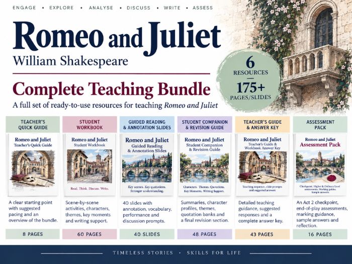 Romeo and Juliet – Complete Teaching Bundle | Workbook, Slides, Revision, Assessment & Teacher Guide