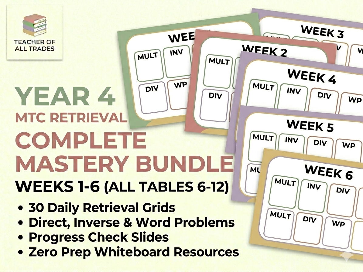 Year 4 MTC Retrieval Practice | 6-Week Mastery Bundle | Weeks 1-6 (Tables 6 to 12)