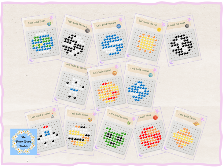 Peg Board Challenge Cards - Space (Natural Theme)