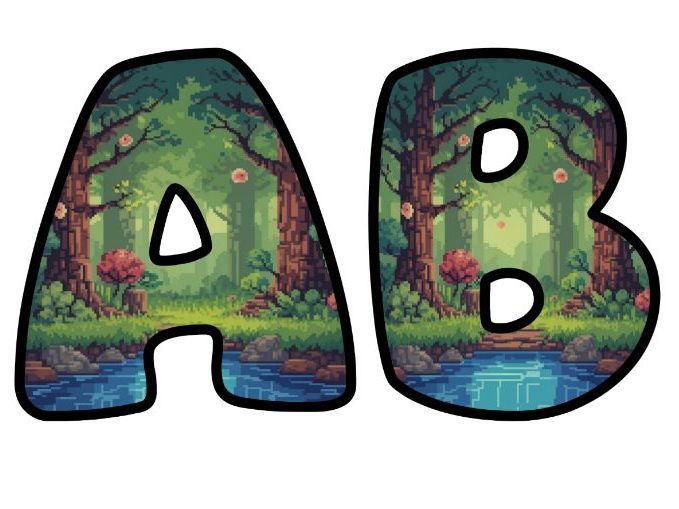 Woodland Stream Retro 8-Bit Pixel Alphabet Letters | Classroom Display, A-Z 0-9
