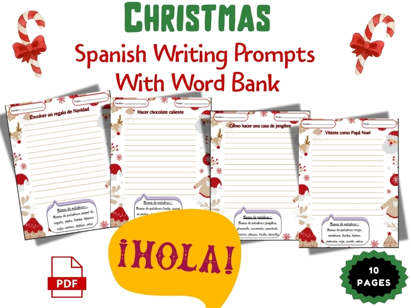 Christmas Spanish Writing Prompts With Word Bank – Festive Spanish Literacy Activities