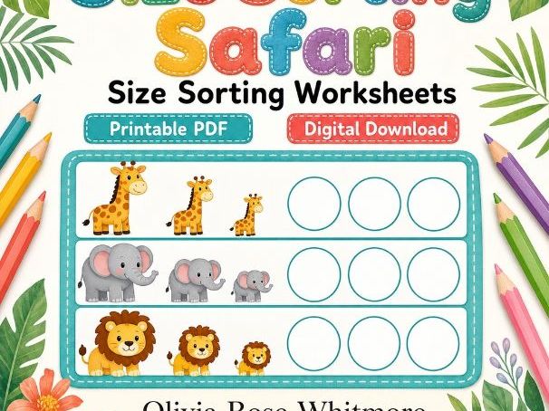 Size Sorting Safari | Size Sorting Worksheets | Printable PDF | Digital Download
