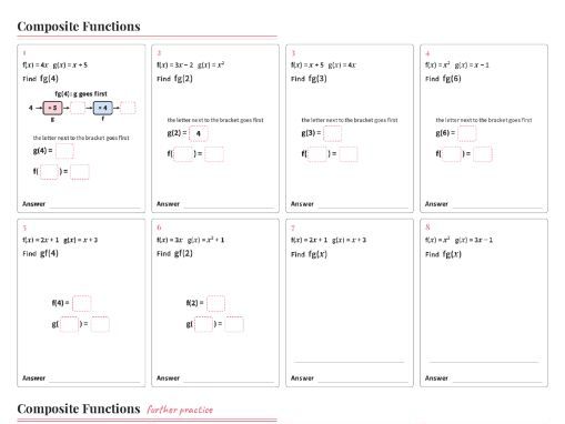 Composite Functions Worksheet GCSE Higher