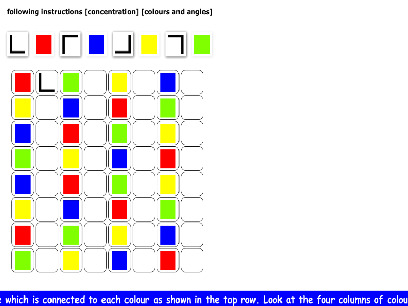 following instructions [concentration] [colours and angles]