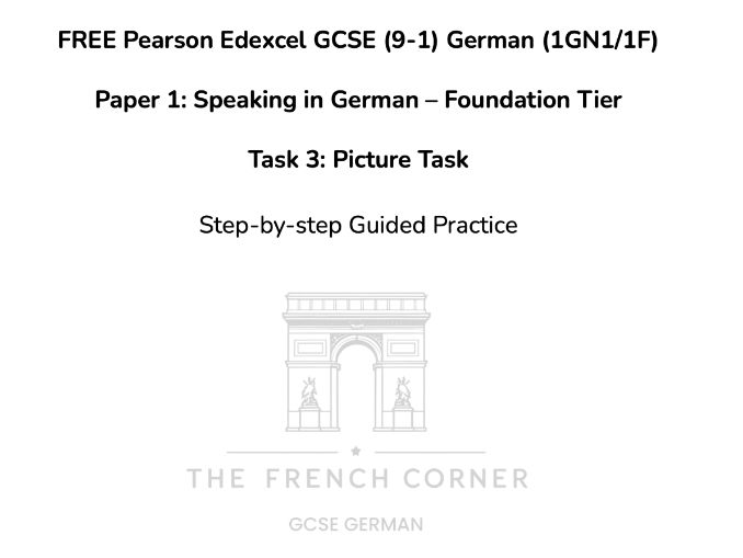 FREE Pearson Edexcel GCSE German (1GN1/1F) – Speaking Task 3: Picture task – Foundation 2026 onwards