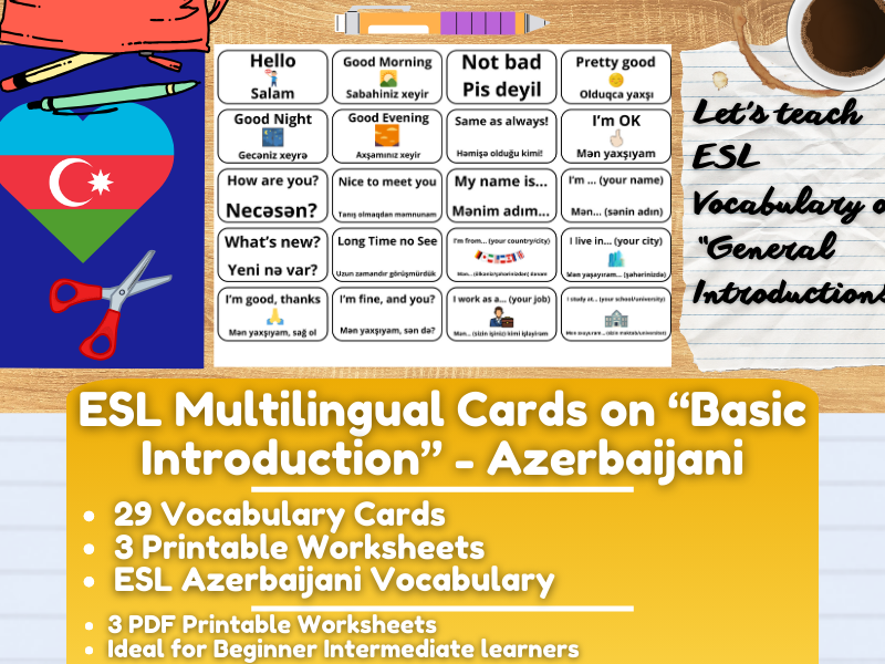 ESL Multilingual Vocabulary Flashcards on "General Introductions" - Azerbaijani